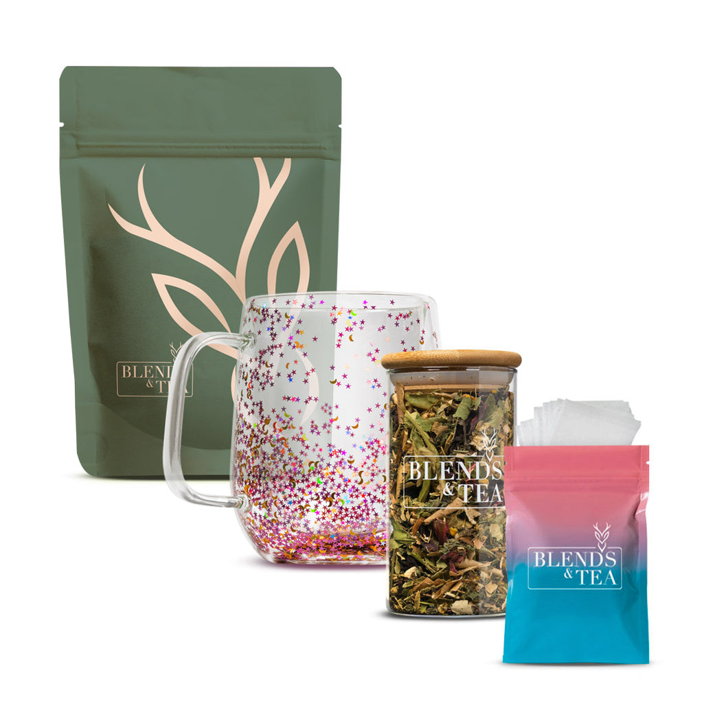 Pack Recarga+ Infusión 50gr+ Tazón Lunas y Estrellas 380ml+ Bolsitas para té